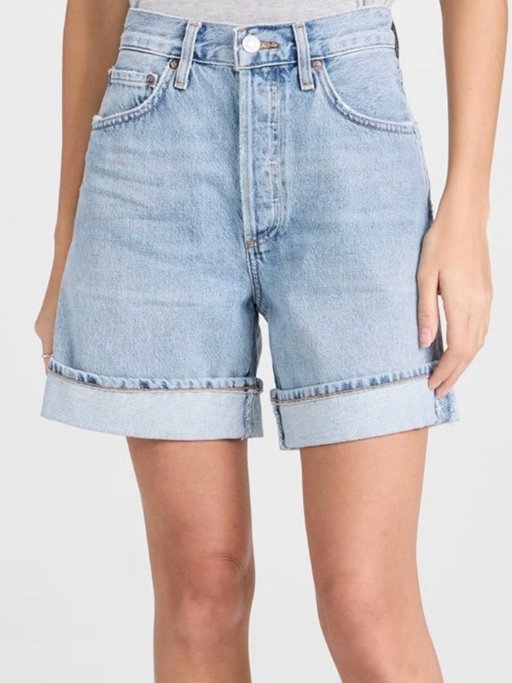 Agolde Dame Light Wash Rolled-Hem Denim Shorts